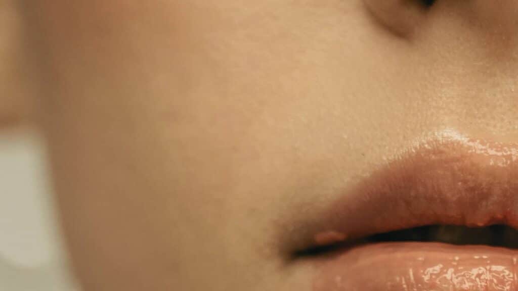 Close-up of naturally plump lip filler with dewy makeup finish at Good Chemistry in Cumming GA